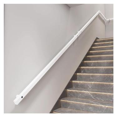 Imagem de Trilho de mão de escada de madeira interno para porão de sótão branco suporte de parede antiderrapante barra de apoio para idosos/crianças kit completo (6 m 3,7 m)