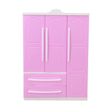 Imagem de JWQFBC Móvel para Bonecas: Lindo Guarda-roupa Rosa com Portas Detalhadas, Mini Armário para Guardar Roupas em Casa de Bonecas.