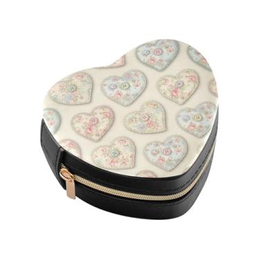 Imagem de Burbuja Caixa de joias com botão de coração em forma de coração, mini estojo de viagem para mulheres e meninas, organizador portátil de armazenamento para brincos, anéis, colares e pulseiras
