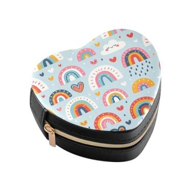 Imagem de Burbuja Caixa de joias em forma de coração arco-íris mini estojo de joias de viagem para mulheres e meninas, estojo portátil organizador de armazenamento para brincos, anéis, colares e pulseiras