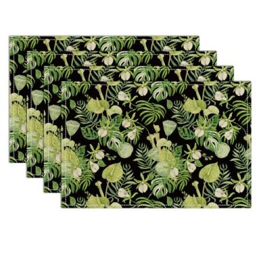 Imagem de Jogo americano elegante com folhas tropicais, florais, 30 x 45 cm, jogo americano fofo, conjunto de 4 tapetes de mesa para festa, cozinha, jantar, decoração, 20
