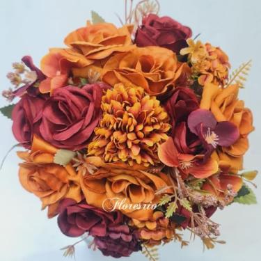 Imagem de Buquê de Noiva Artificial com Flores Coloridas para Casamento Civil ou Religioso(Terracota/Vermelho/Cravo)