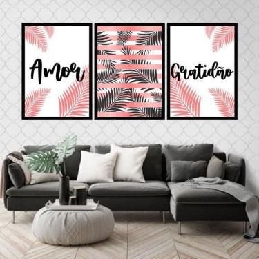 Imagem de Kit 3 Quadros Decorativos Amor E Gratidão 34x23Cm