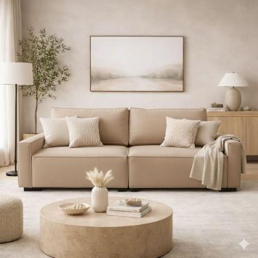 Imagem de Sofá 3 Lugares Moderno Contemporâneo Sala Recepção Suede Cor:capuccino