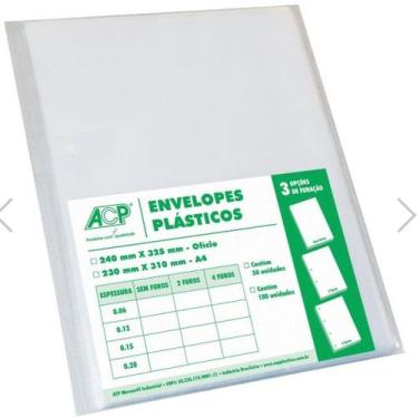 Imagem de ENVELOPES PLASTICO 100 UN 240MM X325MM 0,06mm 4 FURO OFÍCIO - ACP