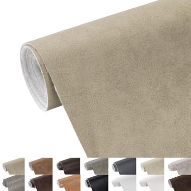 Imagem de Tecido de couro sintético, 139,7 cm de largura 1,3 mm tecido de estofamento espesso por The Yard tecido de vinil marinho macio vintage folhas de couro PU para artesanato costuras, cadeiras, assentos