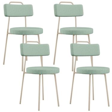 Imagem de Kit 04 Cadeiras Decorativa Estofada Para Sala De Jantar Barcelona Arena L02 Linho Verde Menta - Lyam Decor