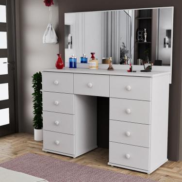 Imagem de Penteadeira Branca em MDP com Espelho Amplo e 9 Gavetas  Design Moderno para Quarto