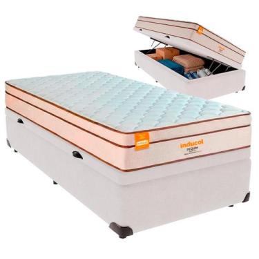 Imagem de Cama Box Baú Solteirão e Colchão Pequim Molas Ultralastic Inducol Bran