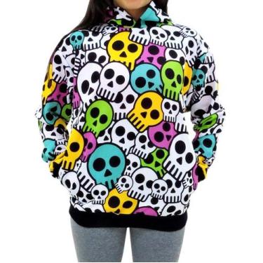 Imagem de Blusa Moletom Adulto Com Capuz Inverno Caveira Feminino - Moda Fitness