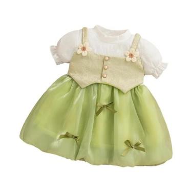 Imagem de Vestido Rosa De Princesa Para Bebê Menina Com Laço, Flor, Manga Bufant