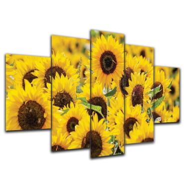 Imagem de Kit Placas Decorativas 5 Peças 3D Borda Infinita Girassol