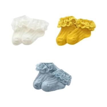 Imagem de Meias Curtas De Algodão Respirável Para Meninas Com Renda E Babados, 3