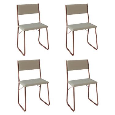 Imagem de Kit 4 Cadeiras De Jantar Estofadas Cobre E BegeMarrom