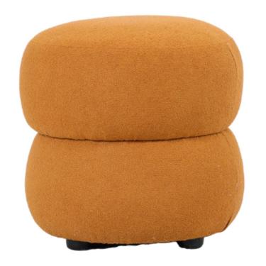 Imagem de Puff Respiro Amarelo Ocre Redondo Estofado em Tecido Bouclé sem Encosto sem Pés