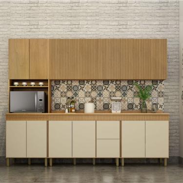 Imagem de Cozinha Completa 5 Peças Dakota Com Aéreo Fresado Em Mdf/mdp Marrom/bege