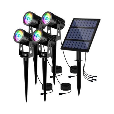 Imagem de Holofote LED Solar RGB Branco Quente Para Exterior, IP65 À Prova d'Águ