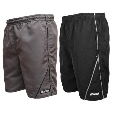 Imagem de Kit 2 Short Tactel Leve Elástico Cordão Masculino 3 Bolsos Viés Listras Esportes Academia Corrida-Masculino