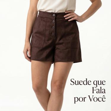 Imagem de Short Suede Box Cintura Alta Tecido Premium Feminino 180057-Feminino