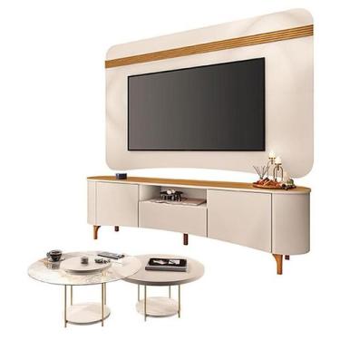 Imagem de Rack Bancada Elara e Painel Armony Off White Cinamomo com Kit Mesa de 