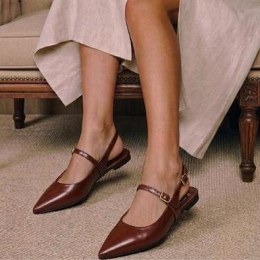 Imagem de Slingback Feminino Sapatilha Bico Fino Mule Confortável Rasteira Cor:P