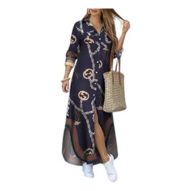 Imagem de H1803-Vestido Chemise Camisão Chique Solto Estampado Oncinha Plus Size