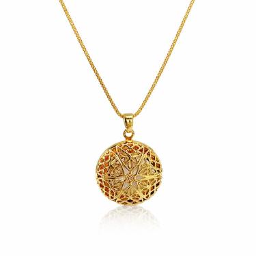 Imagem de Colar Relicário Redondo Vazado Atraktiva Jóias Semijoia Banhada a Ouro 18k 45cm Dourado