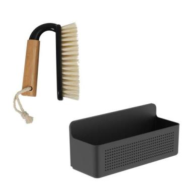 Imagem de Kit Organizador Tanque Preto com Escova Multiuso Parede Limpeza Casa L