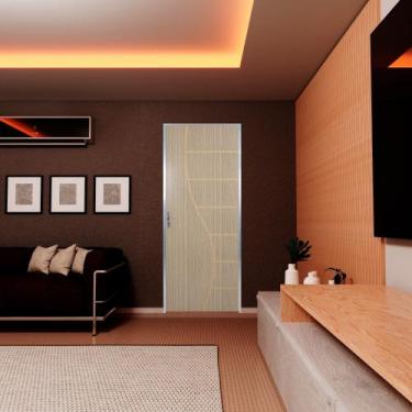 Imagem de Kit Porta de Madeira Decorada 215x84cm com Batente de MDF Ultra 12cm C