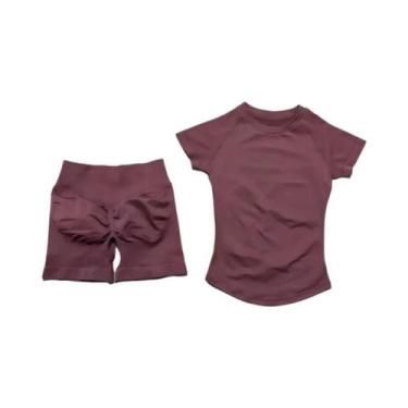 Imagem de Conjuntos De Ginástica Sem Costura Para Mulheres, Camiseta De Manga Cu