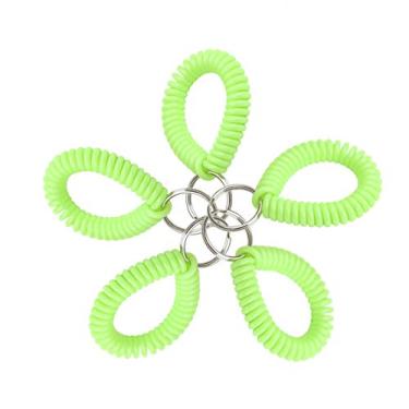 Imagem de Lucky Line Bobina de pulso espiral de 5 cm com chaveiro de aço, pulseira de chaveiro de pulseira flexível, estica até 30,48 cm, verde neon, pacote com 5 (4104605)