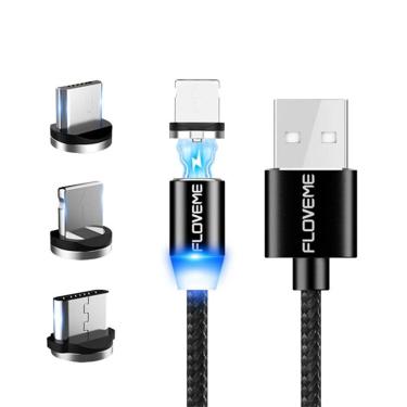 Imagem de Cabo Carregador Magnético Usb 3 Em 1 Tipo C/ Led IOS Android