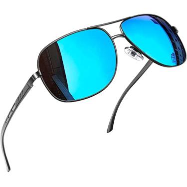 Imagem de Óculos de Sol Masculino Polarizados Joopin Grande Armação Retangular Metal Leve Dirigindo Óculos de Sol para Homens, Proteção UV400 (Lente Espelhada Azul Freixo Moldura)