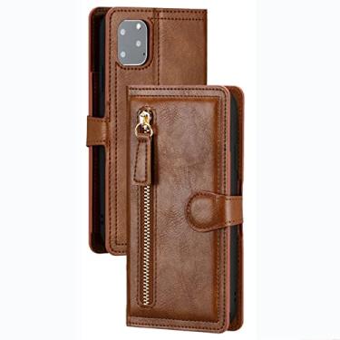 Imagem de GSYH Capa carteira para iPhone 13 Mini/13/13 Pro/13 Pro Max, carteira flip com zíper em couro PU com suporte para carregamento sem fio e proteção de câmera capas protetoras TPU, marrom, 13pro 15,1 cm