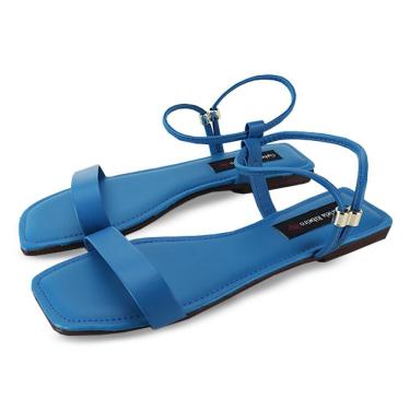 Imagem de Sandália Rasteira Feminina Bico Quadrado Moderna Conforto