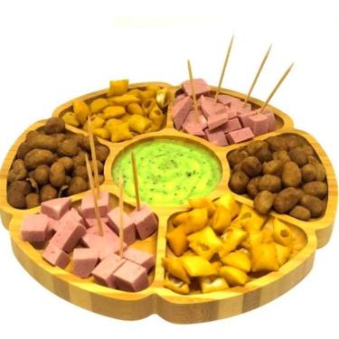 Imagem de Petisqueira Madeira Tipo Bambu Para Petiscos Café 7 Divisões