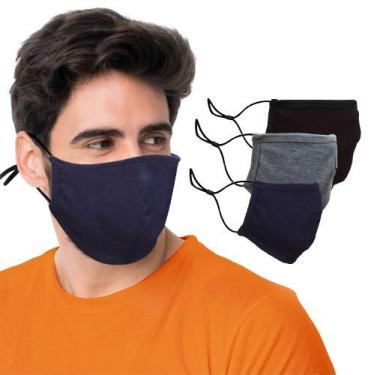 Imagem de BLU HORN Máscara facial de grande a 2GG (GG), com arame no nariz, laço ajustável, respirável (GG (pacote com 3), preto-azul-cinza)