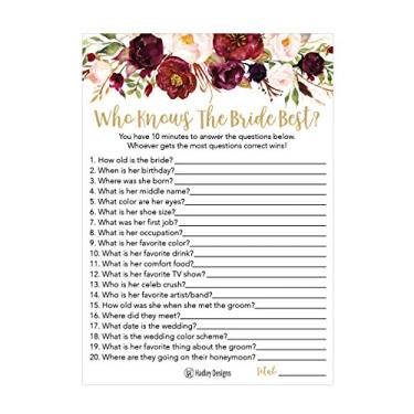 Imagem de 25 lindas flores How Well Do You Know The Bride Bridal Wedding Shower or Bachelorette Party Game Floral Who Knows The Best Does The Groom Couples Guess Conjunto de perguntas de cartões pacote impresso Noivado