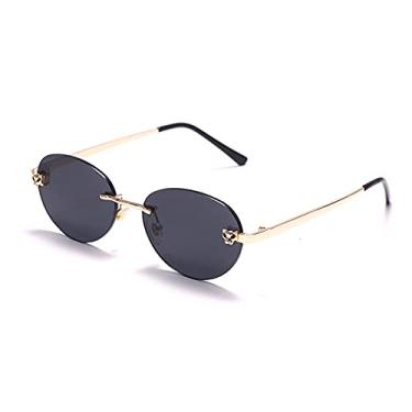 Imagem de Óculos de sol ovais sem aro retrô feminino designer de luxo tons gradiente masculino óculos de sol uv400 vintage óculos, 1, tamanho único
