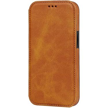 Imagem de MAALYA Capa carteira para iPhone 13/13 Mini/13 Pro/13 Pro Max, capa carteira flip de luxo com suporte de cartão, com suporte de cartão magnético (cor: laranja, tamanho: 13 mini 5,4 polegadas)
