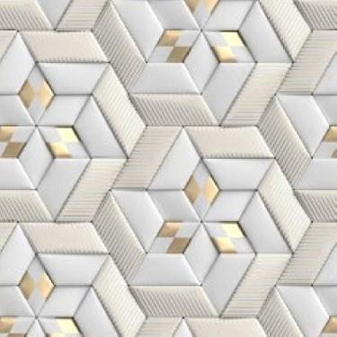 Imagem de Papel de Parede Efeito Gesso 3D Gold Cinza Geometrico 12m