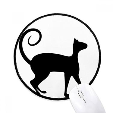 Imagem de Pet Lover Silhueta de arte de gato preto redondo antiderrapante Mousepads preto bordas costuradas presente de escritório