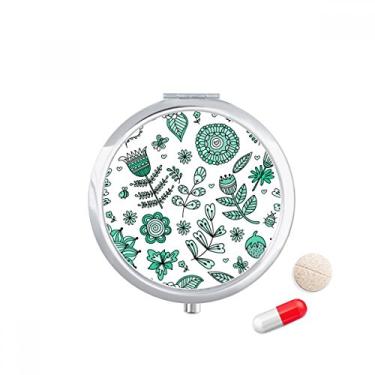 Imagem de Caixa de comprimidos de folhas verdes para desenho de folhas e remédios