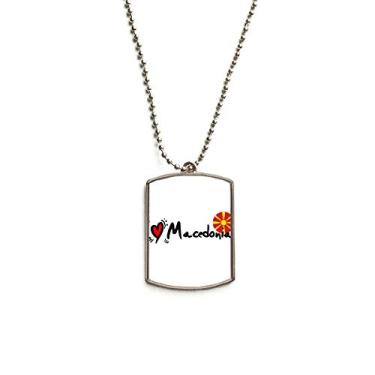 Imagem de DIYthinker I Love Macedônia Bandeira da Palavra Love Coração Ilustração Corrente de Aço Inoxidável Pingente de Etiqueta de Cachorro Colar para Animais de Estimação