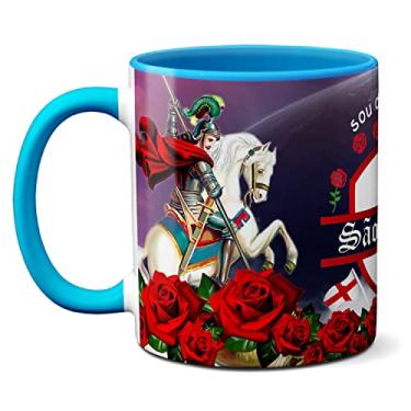 Imagem de Caneca Sou Devoto De São Jorge Rosas Vermelhas Bandeira (Azul)