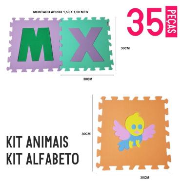 Imagem de Kit Tapete EVA Alfabeto + Animais 35 peças 30x30 cm