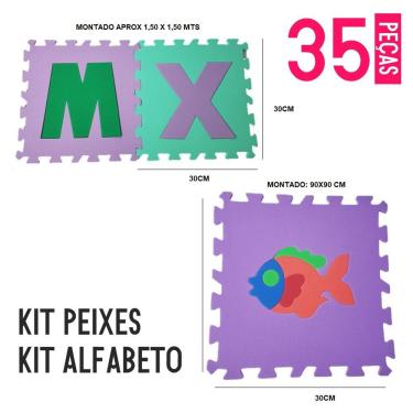 Imagem de Kit Tapete EVA Alfabeto + Peixes 35 peças 30x30 cm