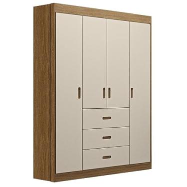 Imagem de Roupeiro Livia 4 Portas 3 Gavetas Off White/carvalho Móveis Canaã