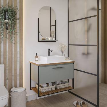 Imagem de Gabinete Suspenso com Cuba Vitta 80cm e Espelheira Ori Pistache MGM