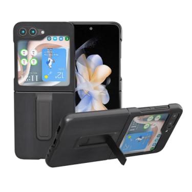 Imagem de Capa de telefone com suporte de couro Dermis para Samsung Galaxy Z Flip 5 4 3 Flip5 Flip4 Flip3 5G Capa à prova de choque para prevenção de quedas, preta, para Galaxy Z Flip3 5G